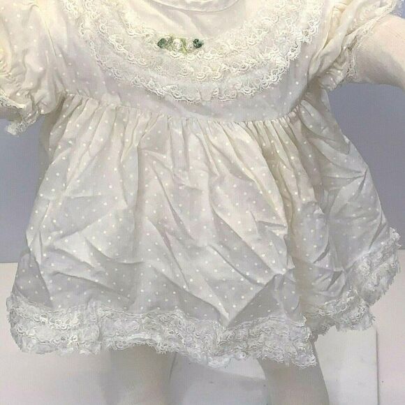Vintage 80s Infant Swing Dress Slip 12-18m Ivory Polka Dots Lace Buttons Bows - Picture 3 of 8
